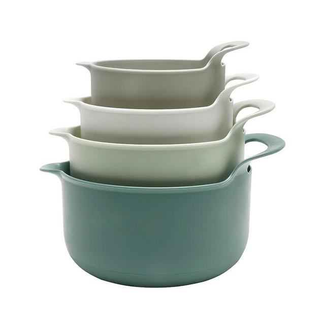 COOK WITH COLOR Mixing Bowls - 4 Piece Nesting Plastic Mixing Bowl Set with Pour Spouts and Handles - Non Slip Bottom and Measurement Markings (Sage)