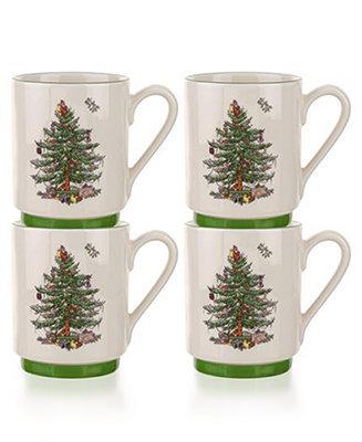 Spode Christmas Tree Stacking Mugs, Set of 4