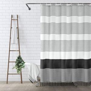 Awellife Black and White Shower Curtain for Bathroom Black Tassel Stripe Shower Curtain 72 X 72 Inches Farmhouse Linen