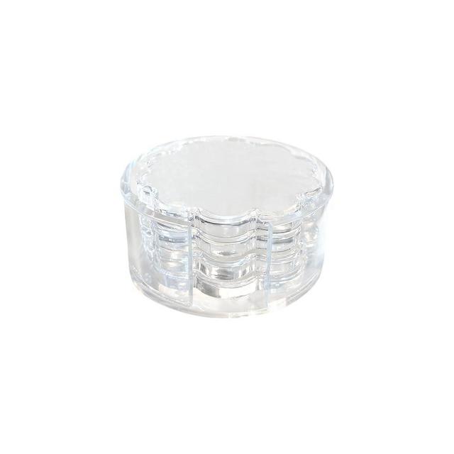 GRAHAM DESIGN Scalloped Acrylic Coasters with Circular Holder - 4 Pack (Clear)