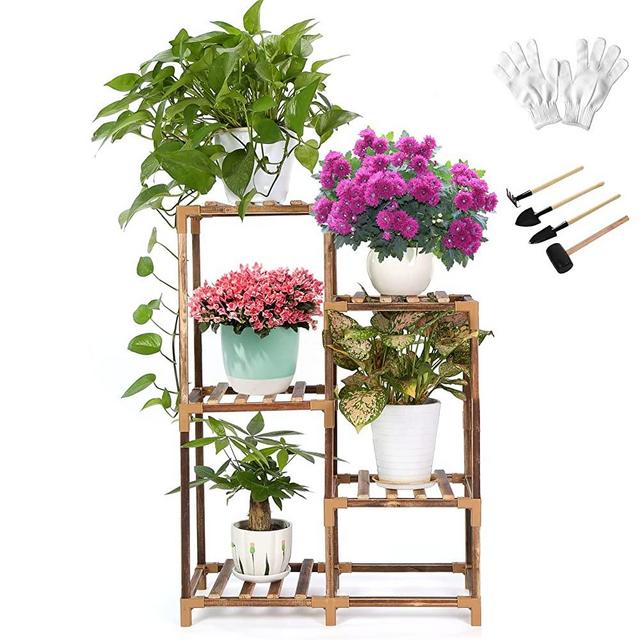 VIEWALL Pland Stand, Plant Shelf Stands for Indoor Outdoor Plants Corner Plant Holder Wood Plant Shelf for Living Room Balcony Garden Living Room Office 5 Pots