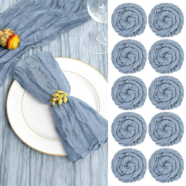 fani 100 Pack Gauze Cheesecloth Napkins Wrinkled Table Napkins Soft Cotton Cloth Napkins Rustic Decorative Napkins for Weddings Party Dinner Table Everyday Use, 20 x 20 Inch (Dusty Blue)