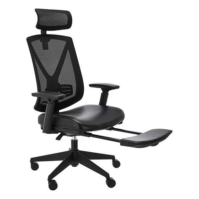 Amazon Basics Ergonomic High-Back Reclining Mesh Office Chair - Bonded Leather Seating with Adjustable Lumbar Support, Black