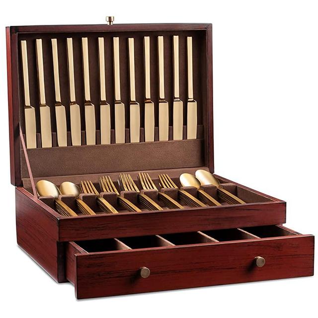 Royalty Art Fine Silverware Storage Box with Pull Out Drawer, 15” x 11”, Large Kitchen Counter Organizer for Flatware and Utensils, Decorative Home Decor (Medium)