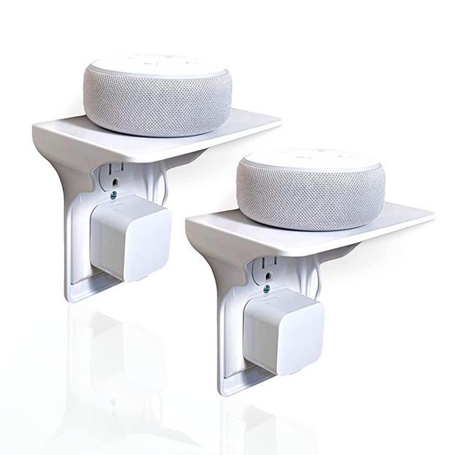 BeraTek Industries Power Perch Single Wall Outlet Shelf 2 Pcs White - Home Wall Shelf Organizer for Bathroom, Kitchen, Bedrooms - Cord Management and Easy Installation