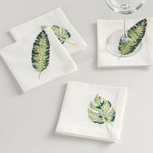 Palm Embroidered Cocktail Napkins, Set of 4