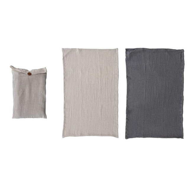 Creative Co-Op Cotton Double Cloth Tea Towels, Set of 2 in Bag, Natural and Charcoal