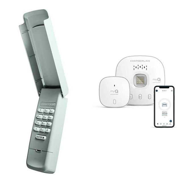 myQ Chamberlain Smart Garage Control, White & Chamberlain Group G940EV-P2 Chamberlain/LiftMaster/Craftsman 940EV-P2 Keyless Entry, Security +2.0 Compatible Garage Door Opener Keypad, Grey