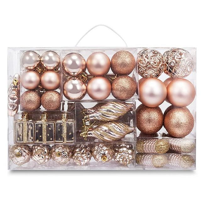 ZHMTang 72ct Christmas Balls Tree Ornament Set Shatterproof Assorted Hanging Decorations in a Hand-held Gift Package for Halloween Thanksgiving(Champagne)