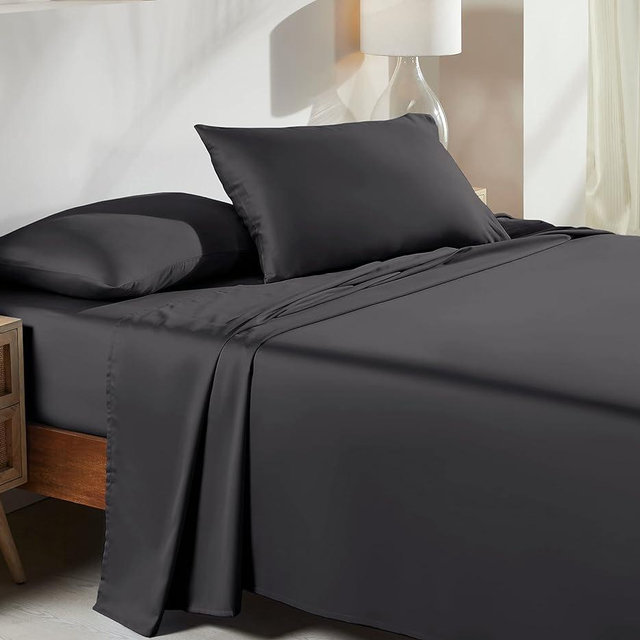 California Design Den Soft 100% Cotton Sheets King Size Bed Sheets Set with Deep Pockets, 4 Piece Dark Grey Sheets with Sateen Weave, Cooling Sheets (Dark Gray)