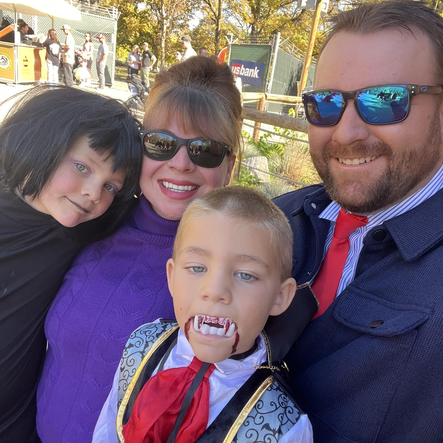 Our first family Halloween. Hotel Transylvania - Mavis, Drac, Frank and Unis