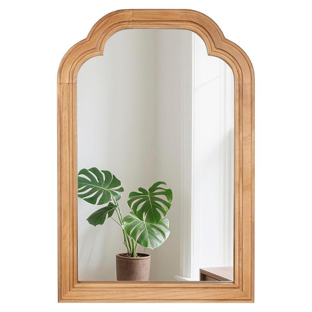 Wood Bathroom Mirror for Wall, 24 x 16 Inch Decorative Wall Mirror with Rustic Wooden Frame for Living Room, Vanity, Bedroom, Entryway, Farmhouse