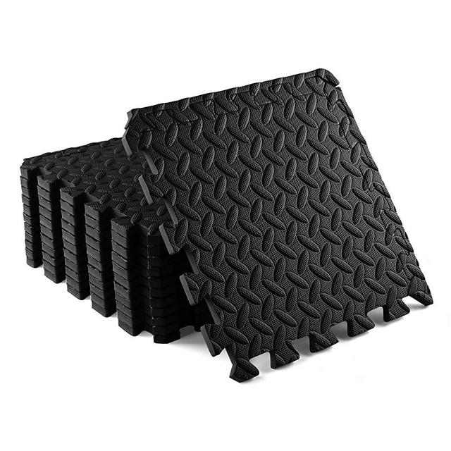 Yes4All Interlocking Exercise Foam Mats with Border – Interlocking Floor Mats for Gym Equipment – Eva Interlocking Floor Tiles (12 Square Feet, Black)