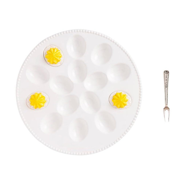 Mud Pie White Ceramic Deviled Egg Platter