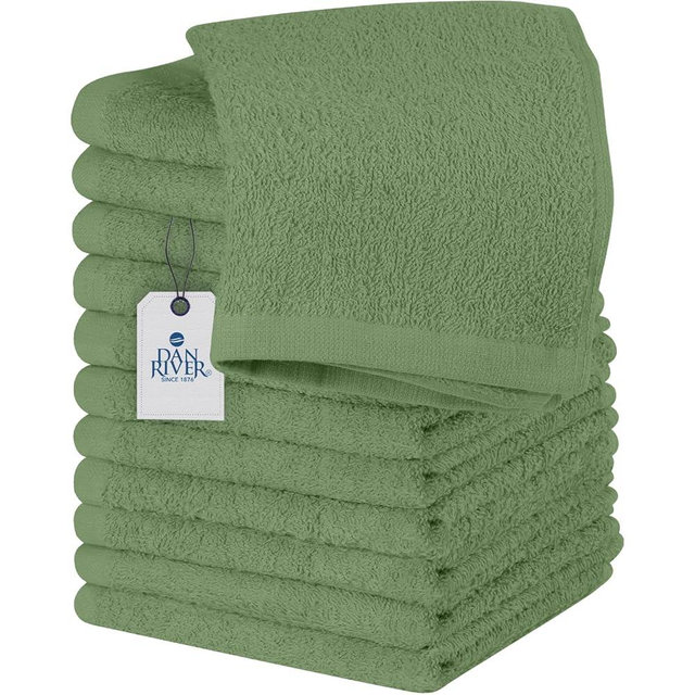 DAN RIVER 100% Cotton Wash Cloths 12 Pack [12x12] Soft & Absorbent Soft face Towels, Gym, Hotels & Spa Perfect for Everyday Use Fingertip Towels, Sage Green