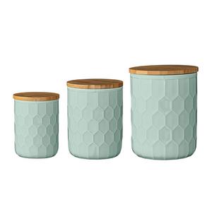 Bloomingville Ceramic Jar Set with Bamboo Lids, Mint Green