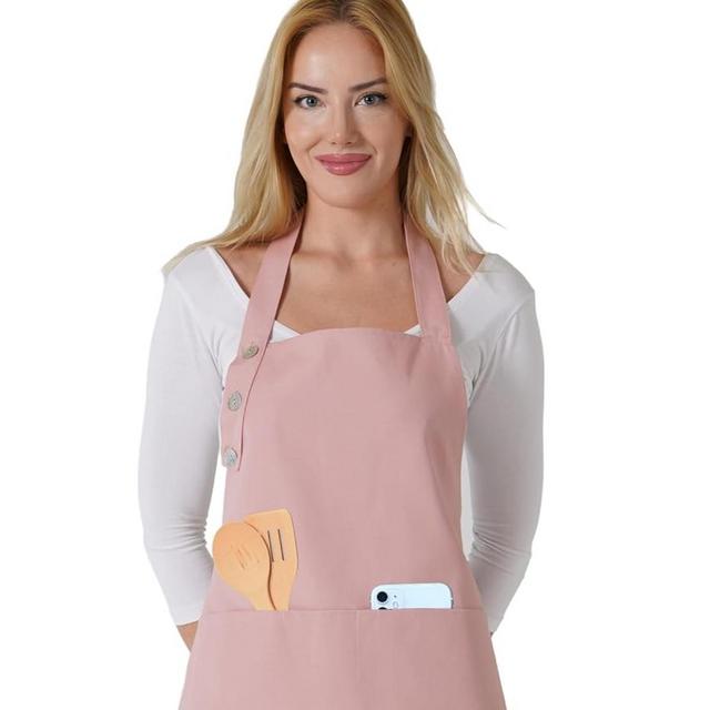 TOSHE Kitchen Apron Waterdrop Resistant Cotton Apron with adjustable Aprons for Women with Pockets 10 Color option Cooking Powder Pink Apron (Powder Pink)