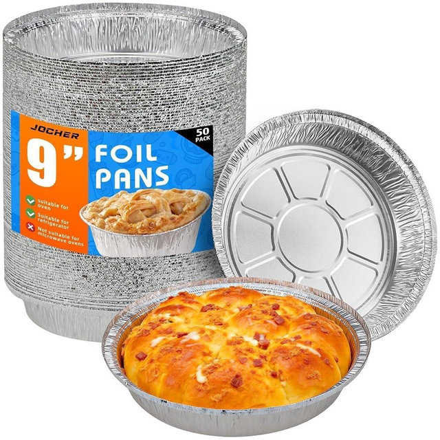 50 Pack 9 Inch Round Aluminum Foil Pie Pans,Pie Tins Disposable,Ideal for Baking Delicious Tarts or Crispy Pastry Crusts, Freezer & Oven Safe,Pie Pan For Cooking, Storage, Roasting, & Reheating