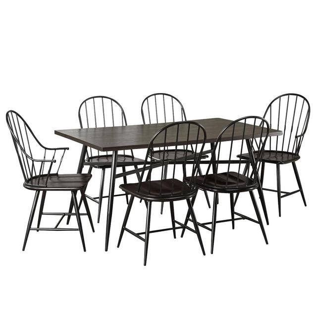7pc Milo Rectangular Wood with Metal Fram Dining Set Black/Espresso Brown - Buylateral