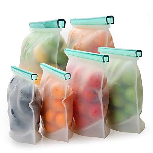 Cadrim Reusable Silicone Food Bag - Lunch Storage Bag Leakproof Zipper Gallon Freezer Bags Dishwasher Safe for Marinate Meats, Sandwich, Snack, Cereal, Fruit, Meal Prep (6 Packs)