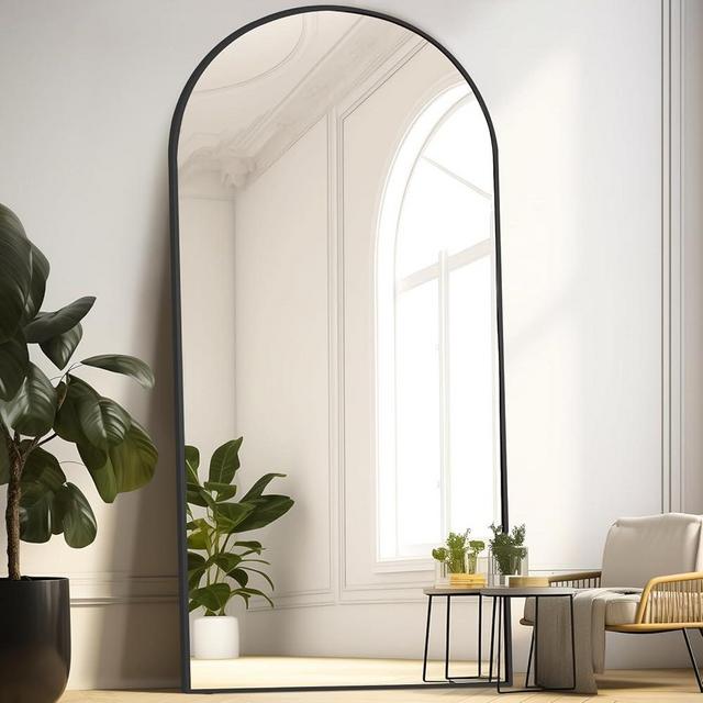 MELOMOIR 76"x34" Large Mirror Full Length, Arched Full Length Mirror with Stand, Extra Large Floor Mirror for Bedroom Living Room Cloakroom Gym, Hanging Standing or Leaning Full Body Mirror, Black
