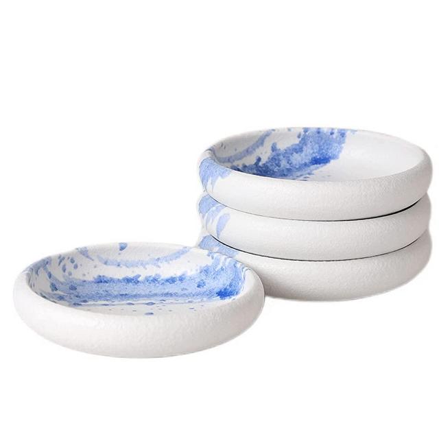 Uaral Salad Plate,Serving Dishes,Appetizer Plates,Ceramic Plate Set, Set of 4, 5.5inch(Blue Stone Texture)
