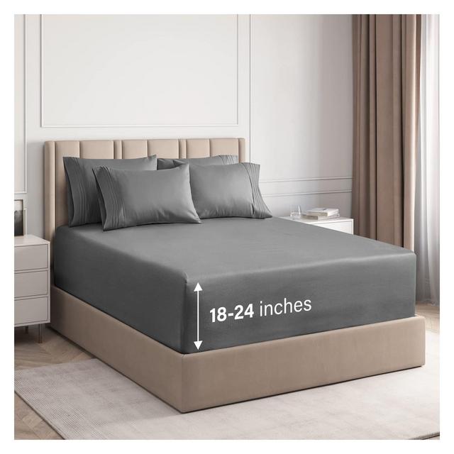 CGK Unlimited 6 Piece Extra Deep Pocket Microfiber Sheet Set in Grey, Size Queen.