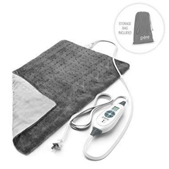 Pure Enrichment PureRelief XL King Size Heating Pad (Charcoal Gray) - Fast-Heating Machine-Washable Pad - 6 Temperature Settings, Moist Heat Therapy Option, Auto Shut-Off and Storage Bag - 12" x 24"