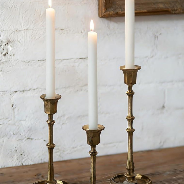 NUPTIO Cast Iron Candlestick Holders: Antique Brass Taper Candle Holders with Unique Drip Wax Aesthetics - Set of 3 Gold Candle Sticks Holder Fireplace Mantel Decor
