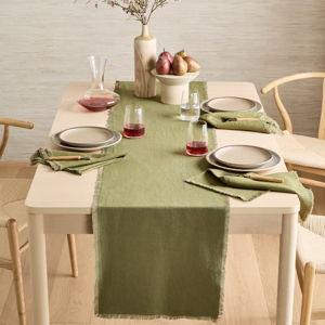 Olive European Linen Fringe Table Runner