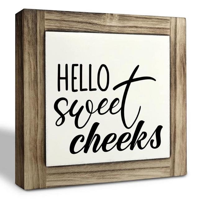 Restroom Wood Plaque Sign, Hello Sweet Cheeks, Box Wood Plaques Desk Décor 5.9×5.9×0.7inch, Vintage Bathroom Desk Décor, Wooden Plaques Home Décor Sign, Shelf Box Décor, Gift for Women Girls