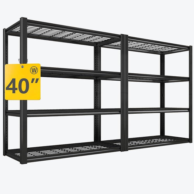 REIBII 40" W Garage Shelving Heavy Duty Storage Shelves 2240LBS Heavy Duty Shelving 4-Tier Adjustable Metal Shelves for Storage Rack Industrial Shelving Utility Shelf 2PC,40" W X19.5 D X59.5 H