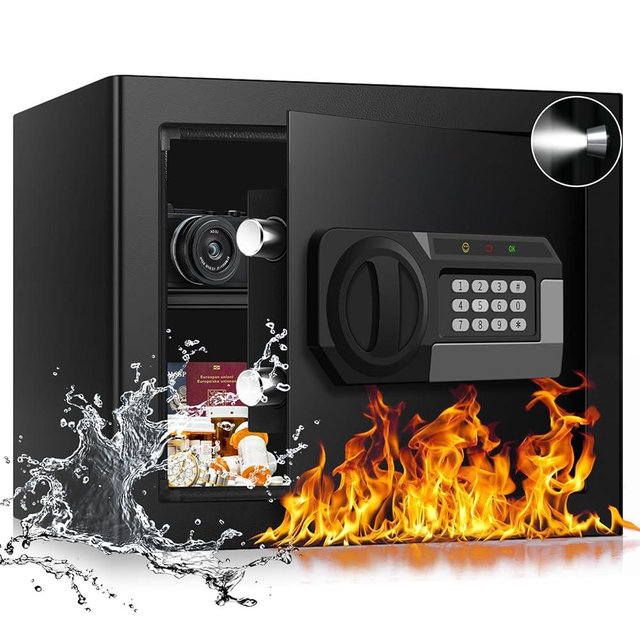 1.8 Cubic Feet Small Personal Safe for Home Use, Anti-theft Fireproof Lock Box with Programmable Keypad, Spare Keys and Removable Shelf, Digital Home Security Safe for Money Documents Medicines
