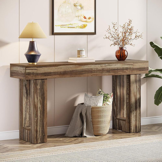 Tribesigns 63-Inch Long Console Table, Wooden Rectangular Sofa Table Behind The Couch, Farmhouse Entryway Table for Entrance, Hallway, Living Room (Mottled Gray Brown)