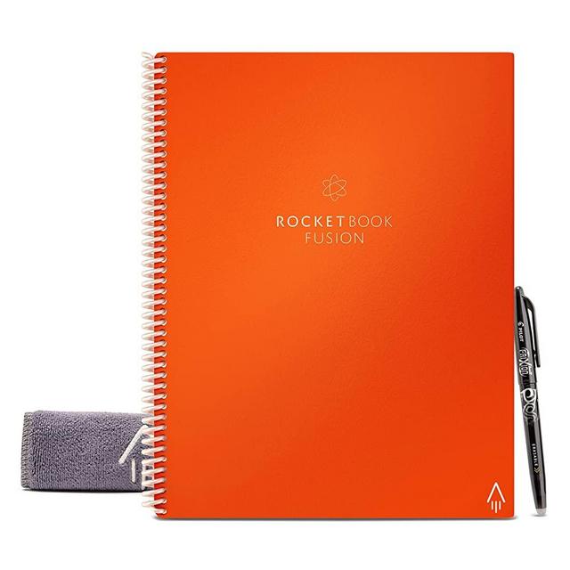 Rocketbook Fusion Smart Reusable Notebook - Calendar, To-Do Lists, and Note Template Pages with 1 Pilot Frixion Pen & 1 Microfiber Cloth Included - Beacon Orange Cover, Letter Size (8.5" x 11")