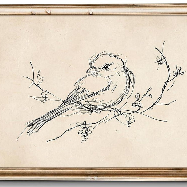 uniro Vintage Wall Art Prints Farmhouse Decor Bird Sketch Canvas Oil Painting Neutral Bird Line Drawing Beige Decor Minimalist Spring Artwork Pictures for Bedroom Gallery Living Room De cor (8" x 10"-UNFRAMED)