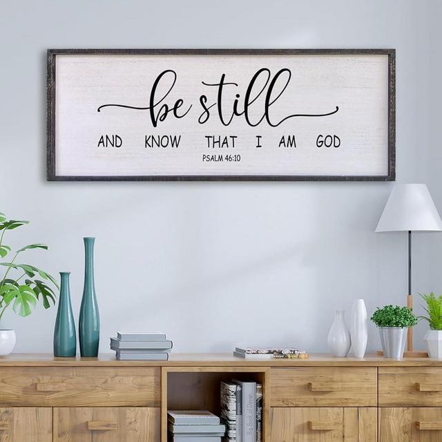 Be Still and Know that I am God Wall Decor 32"x12" Large Farmhouse Family Living Room Vintage Religious Bible Verses Entryway Sign Wood Framed Scripture Hallway Hanging Wall Art (Black)
