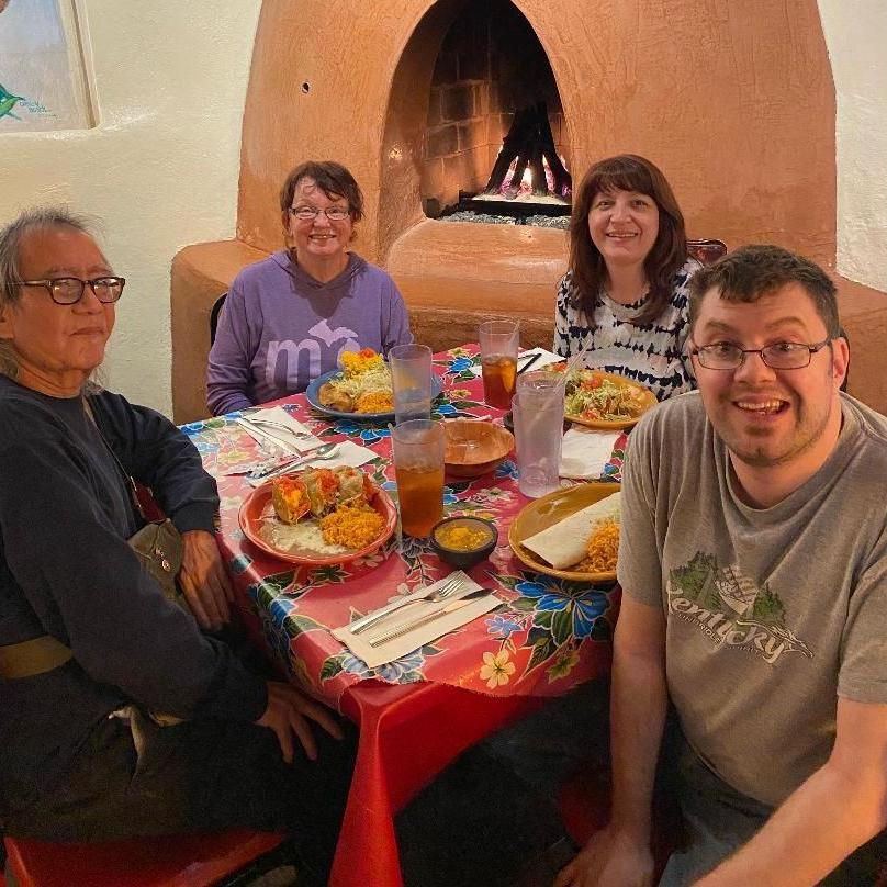 Hanging out with Dove Stasko and Chris Dippert (Bevin's mom and brother) at La Posta in Mesilla