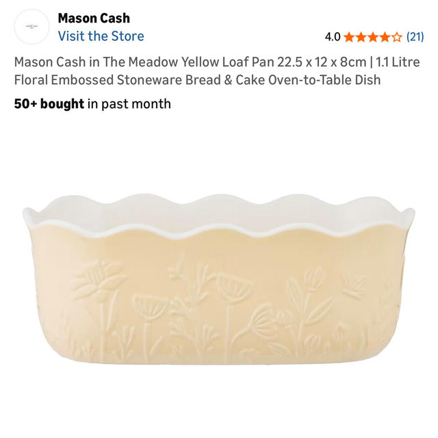 Mason Cash in The Meadow Yellow Loaf Pan 22.5 x 12 x 8cm | 1.1 Litre Floral Embossed Stoneware Bread & Cake Oven-to-Table Dish
