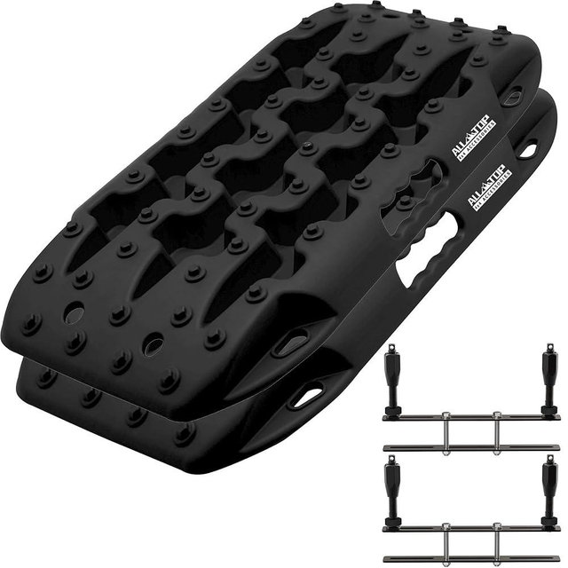 ALL-TOP Recovery Traction Boards Mini, Off Road Bendable Tire Friction Tracks for Sand Mud Snow, 2PCS & Mounting Kit (3rd Gen, Black)