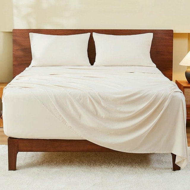 GOKOTTA 4-Pcs King Size Sheets Set, 18"-21" Extra Deep Pocket, Non-Slip Elastic Corner Straps, Washed & Brushed Microfiber Polyester, Ultra Soft, Hotel Luxury, Breathable, Wrinkle-Free, Anti-Rip-Beige