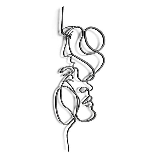 Pinetree Art Metal Wall Art for Bedroom Minimalist Design Wall Sculptures Decor Lovers Kissing Line Artwork Home Living Room Bathroom Decorative (black, 7" x 20")