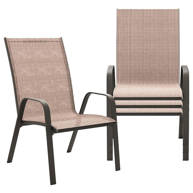 JEAREY Patio Dining Chairs Set of 4, Outdoor Stackable Dining Furniture Set, All Weather Dining Set for Lawn, Garden, Backyard, Poolside, Brown