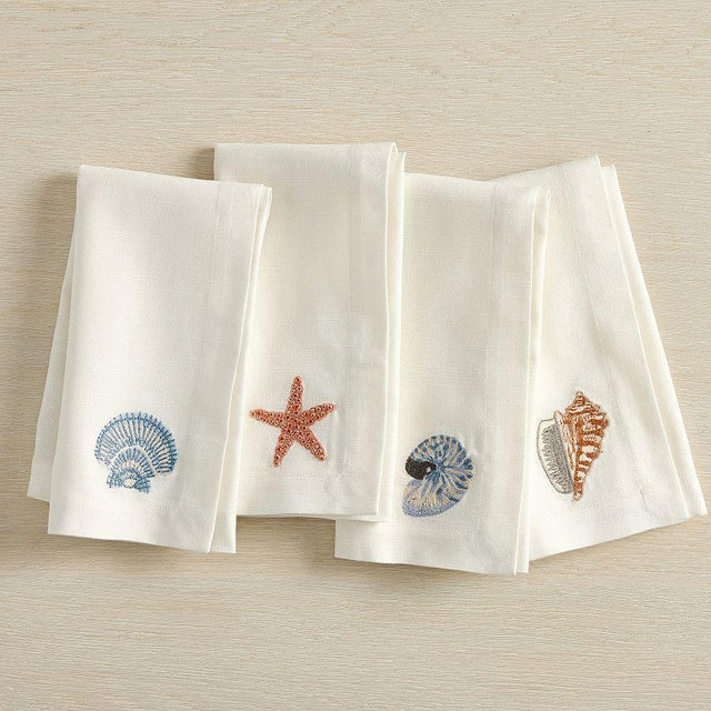 Enchanted Sea Embroidered Icon Napkins, Mixed Set of 4 - Multi