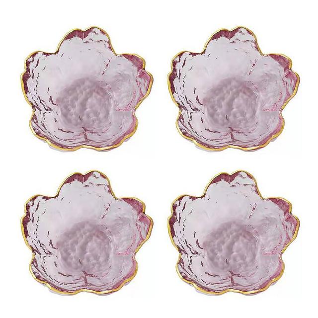 4Pack Sakura Sauce Dishes Set, Pink Cherry Flower Crystal Glass Appetizer Plates Dipping Bowls Tasting Dishes Serving Dish Seasoning Saucers Bowl Little Bowls Ice Cream Snack Sushi Soy Condiment Dish