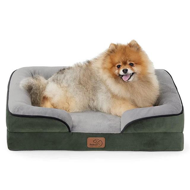 Bedsure Small Orthopedic Dog Bed, Bolster Dog Beds for Small Dogs - Foam Sofa with Removable Washable Cover, Waterproof Lining and Nonskid Bottom Couch, Dark Green