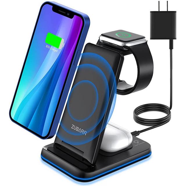 ZUBARR Foldable Wireless Charger for Multiple Devices 3 in 1 Wireless Charging Station for iPhone13 12 11/Pro/Mini/XS/XR,Wireless Charging Stand for Apple Watch SE/7/6/5/4/3/2, AirPods Wireless/Pro