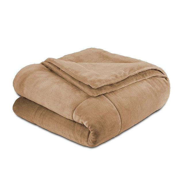 Vellux King Plush Lux Warm Blankets - All Season Blankets - Lightweight Quilted Blanket King Size - Ultra Soft Luxury Hotel Blanket - Box Stitched Blanket (King, Beige)