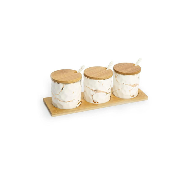 Classic Touch White Porcelain Canister Set with Gold Design -11.25"L