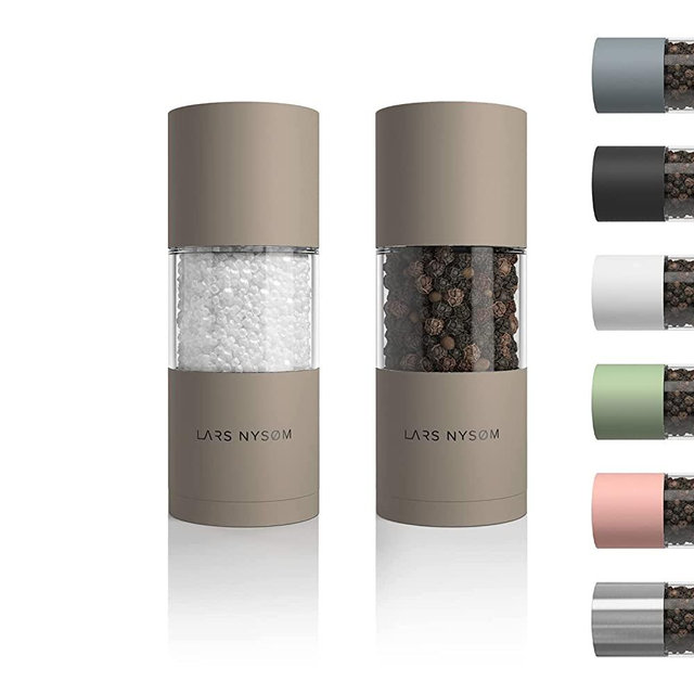 LARS NYSØM Stainless Steel Salt and Pepper Mills Set with Adjustable Ceramic Grinder 2 Pieces I Designer Spice Mill Set